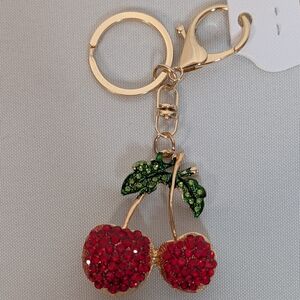 Keychain Bag Charm Red Rhinestone Cherry NWT